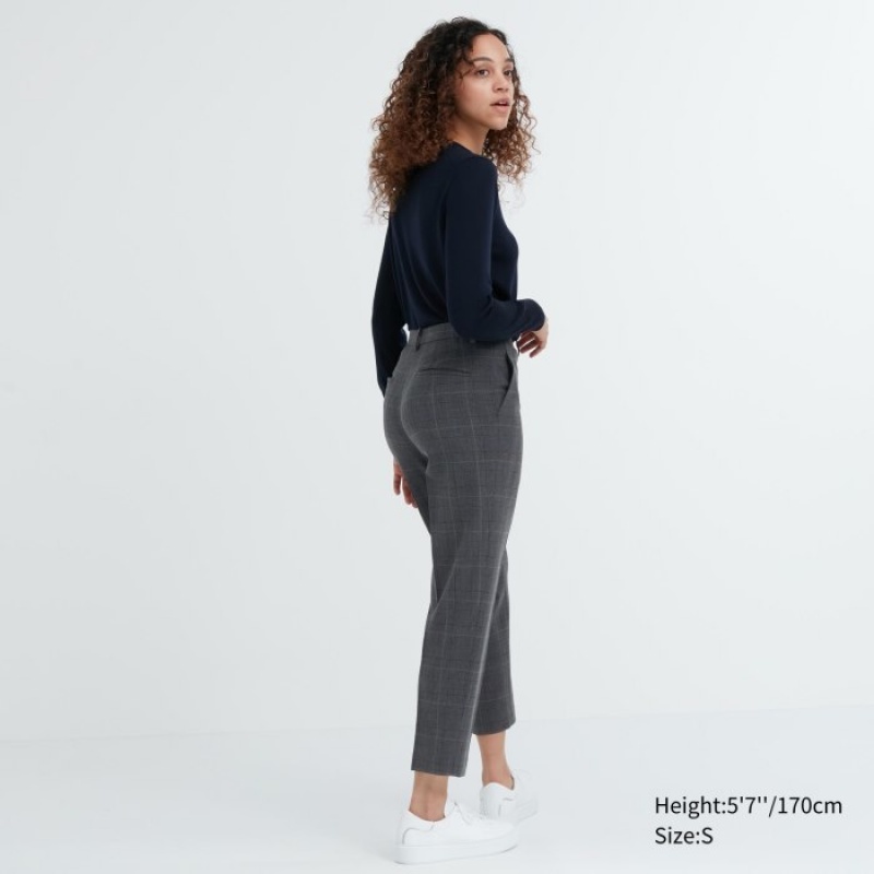 Uniqlo Smart Ankle (2-Way Stretch Glen Check) Hose Damen Dunkelgrau | BMND-62458