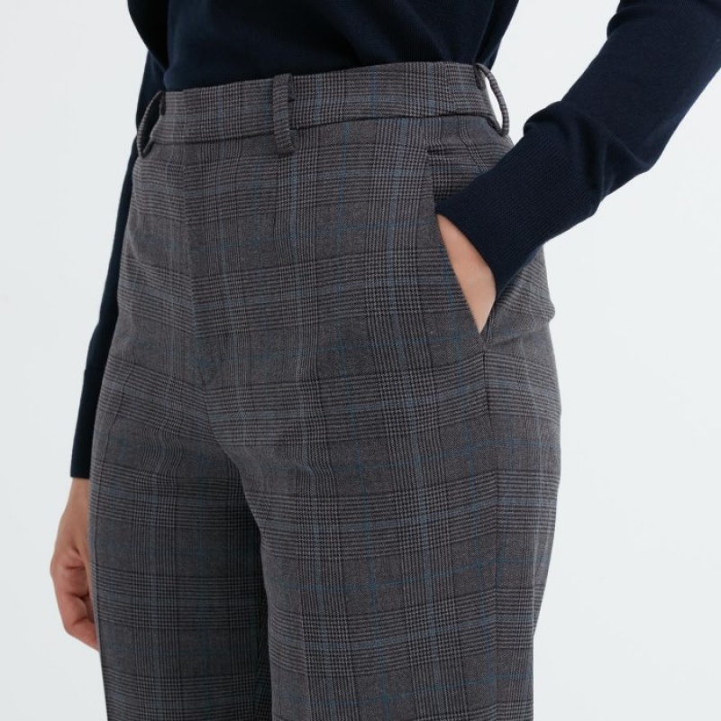 Uniqlo Smart Ankle (2-Way Stretch Glen Check) Hose Damen Dunkelgrau | BMND-62458