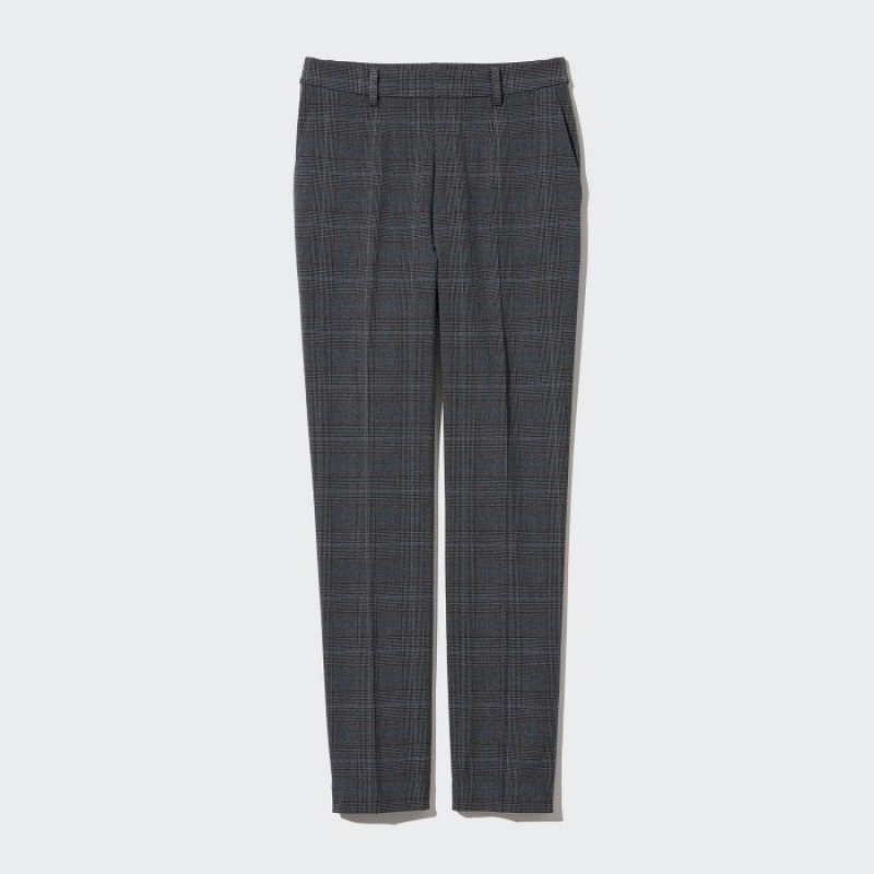 Uniqlo Smart Ankle (2-Way Stretch Glen Check) Hose Damen Dunkelgrau | BMND-62458