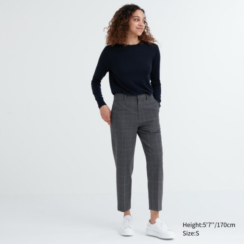 Uniqlo Smart Ankle (2-Way Stretch Glen Check) Hose Damen Dunkelgrau | BMND-62458