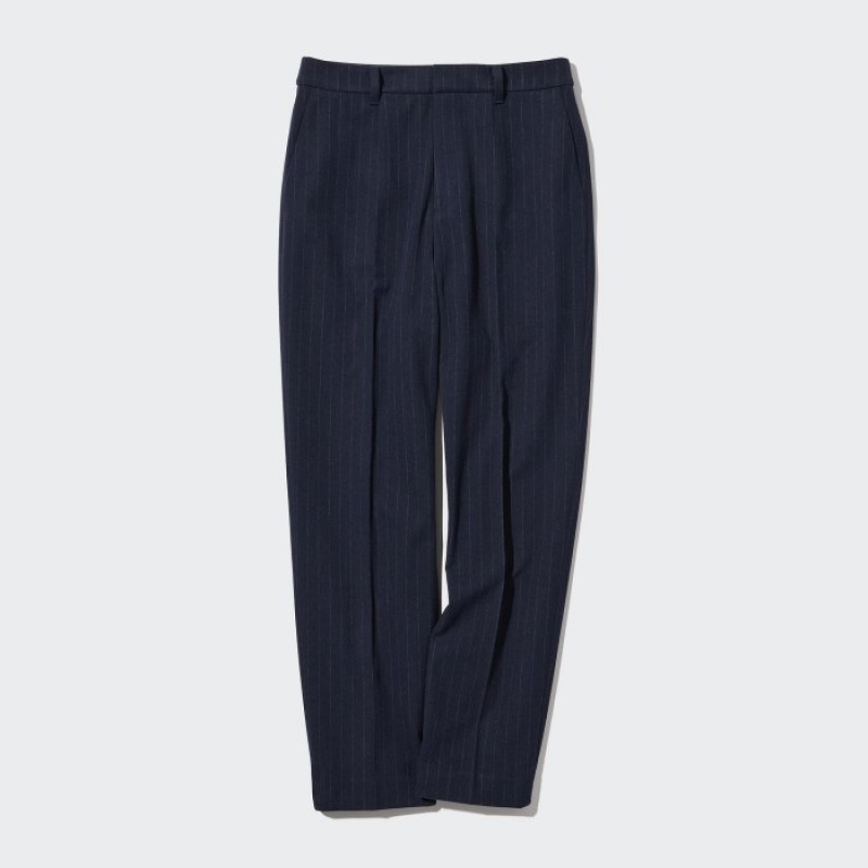 Uniqlo Smart Brushed Ankle (Pinstripe) Hose Damen Navy | VEWR-10526