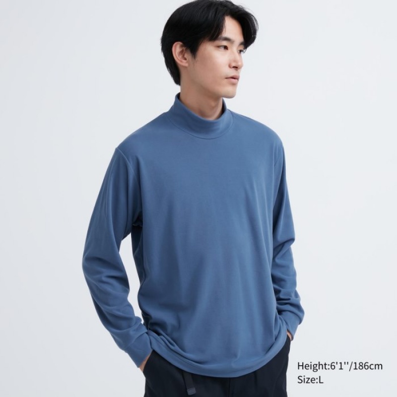 Uniqlo Smooth Fleece Mock Neck Long-Sleeve T-Shirt Damen Blau | JRXL-67428