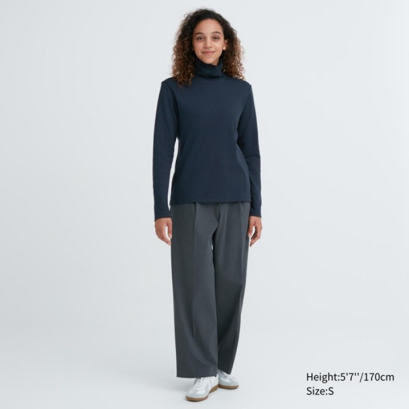 Uniqlo Smooth Stretch Baumwoll Turtleneck Long-Sleeve T-Shirt Damen Grün | UELH-39871