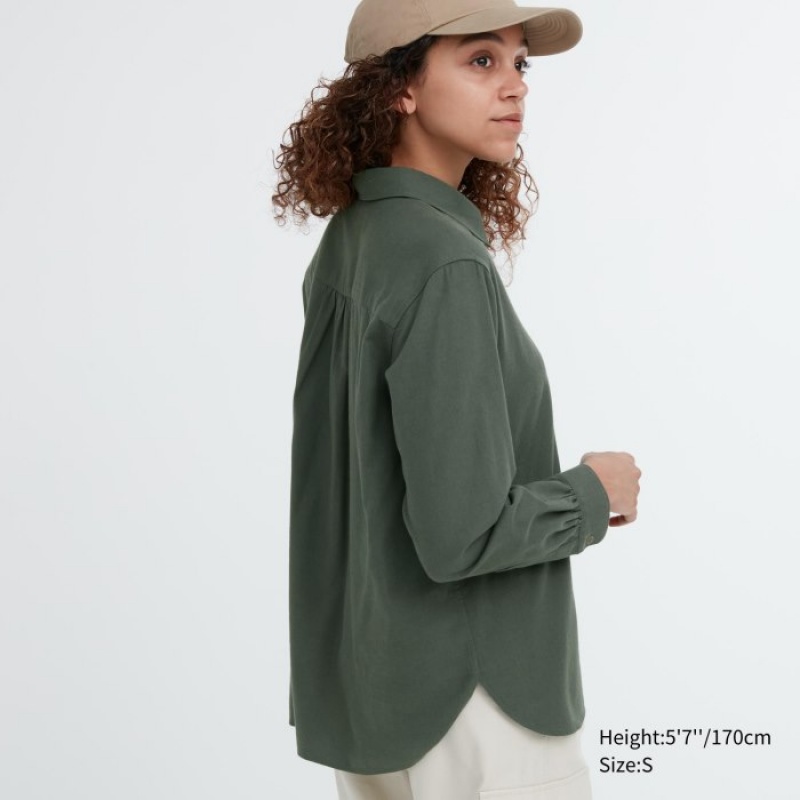 Uniqlo Soft Brushed Long-Sleeve Hemd Damen Grün | DMWJ-98065