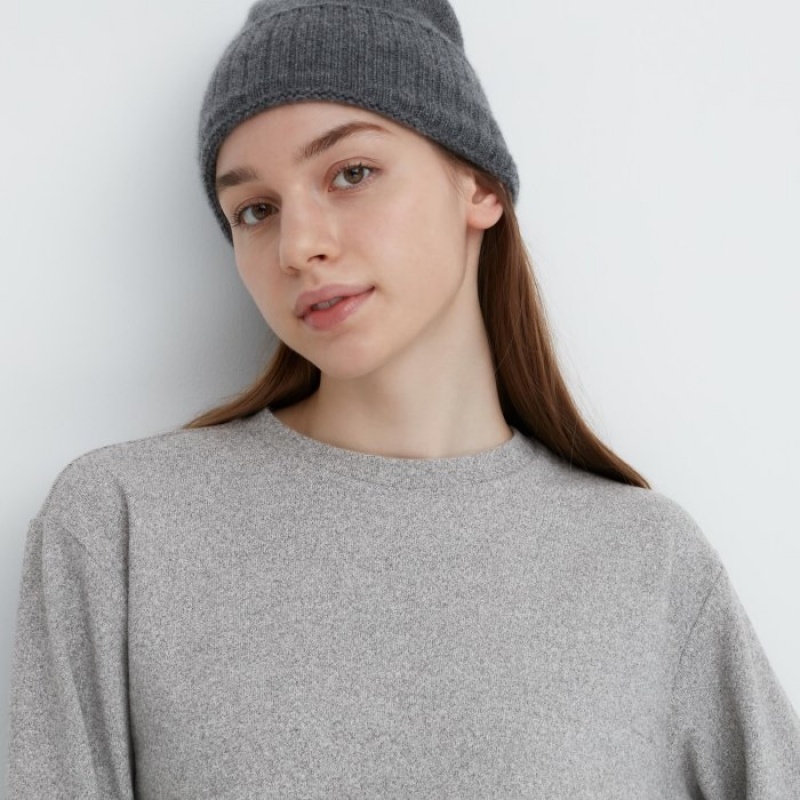 Uniqlo Soft Gestrickt Fleece Crew Neck Long-Sleeve T-Shirt Damen Grau | WOLA-56283