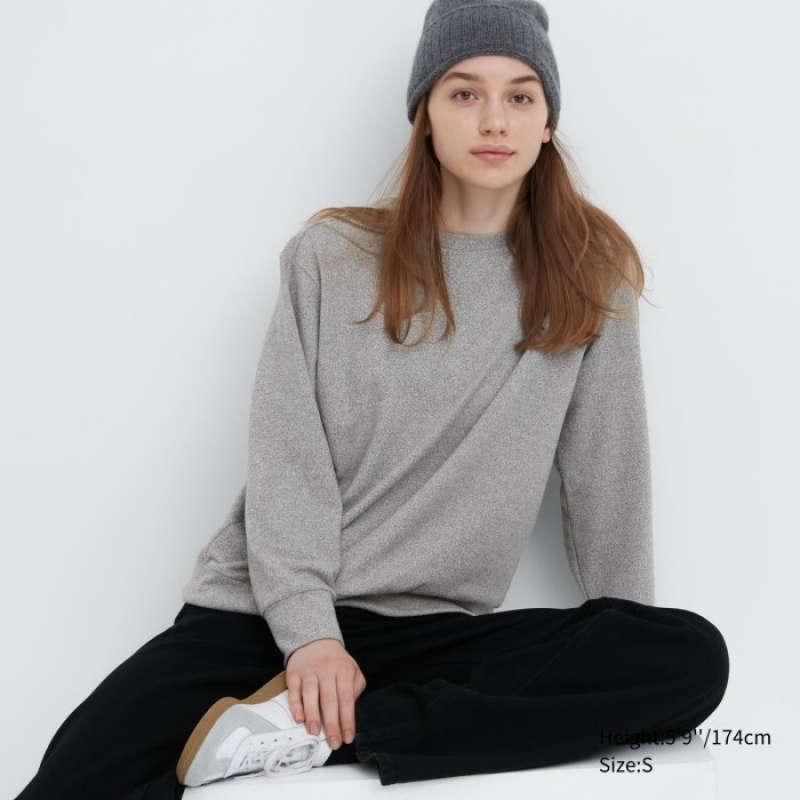 Uniqlo Soft Gestrickt Fleece Crew Neck Long-Sleeve T-Shirt Damen Grau | WOLA-56283