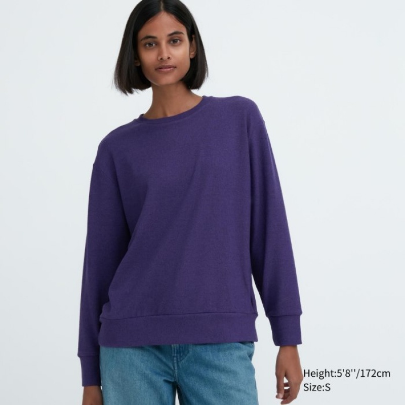 Uniqlo Soft Gestrickt Fleece Crew Neck Long-Sleeve T-Shirt Damen Lila | UONE-31208