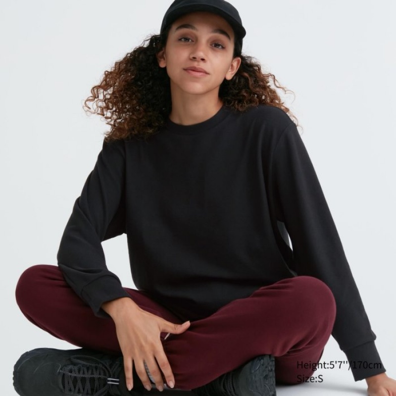 Uniqlo Soft Gestrickt Fleece Crew Neck Long-Sleeve T-Shirt Damen Schwarz | TQML-06472