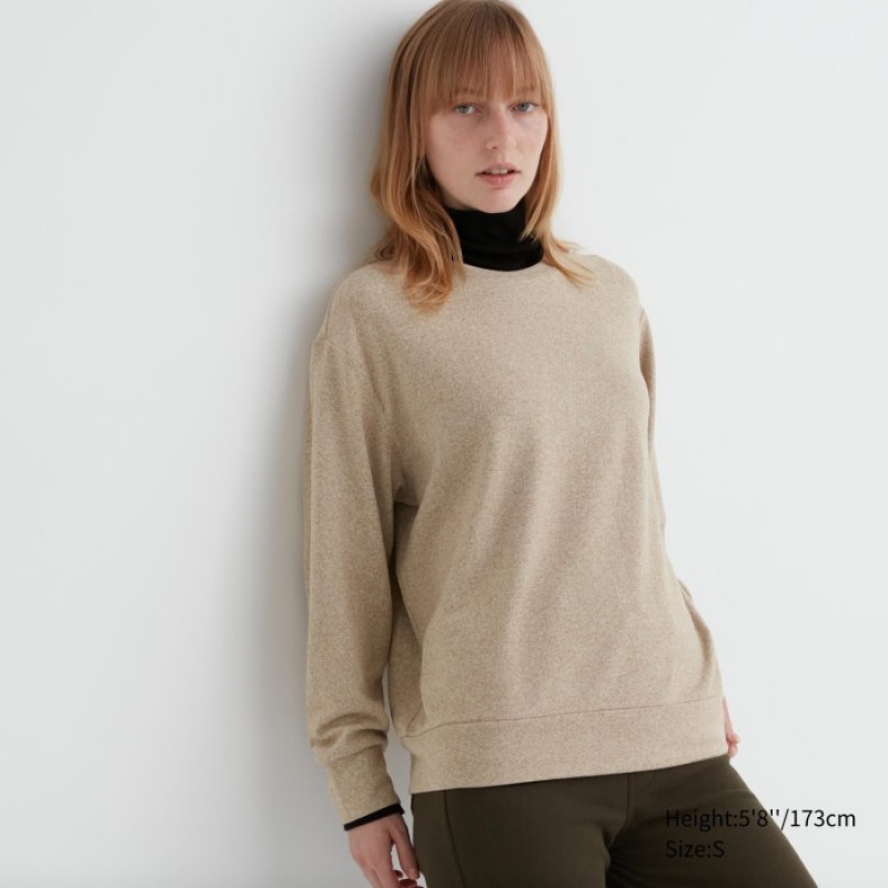 Uniqlo Soft Gestrickt Fleece Crew Neck Long-Sleeve T-Shirt Damen Beige | SQWA-32974