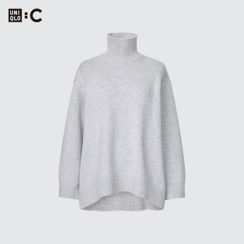 Uniqlo Soft Knit High Neck Long-Sleeve Pullover Damen Hellgrau | ZXRN-58691