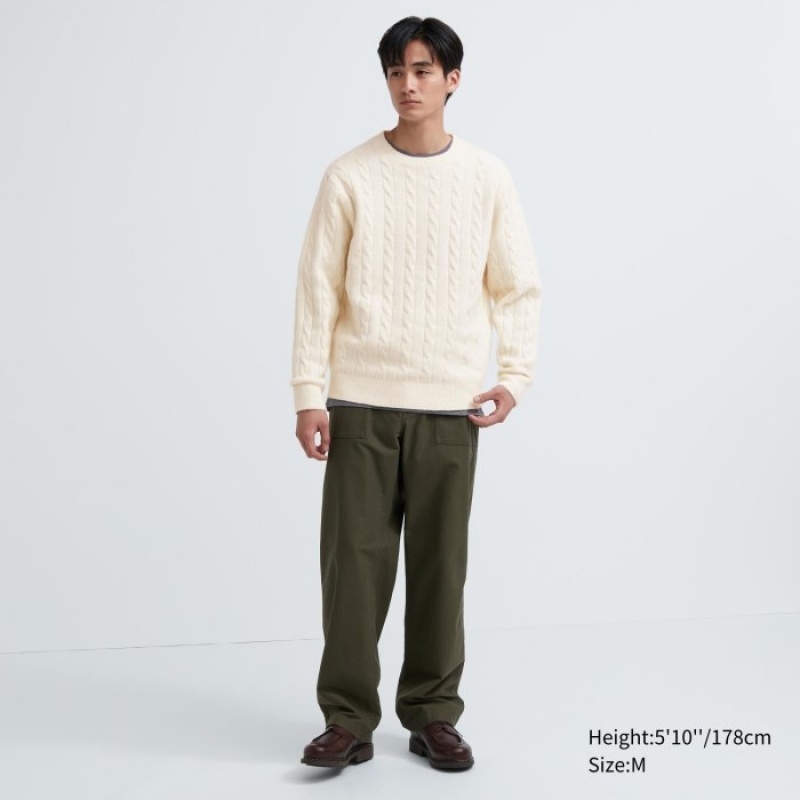 Uniqlo Souffle Yarn Cable Crew Neck Long-Sleeve Pullover Herren Hellgrau | NIWU-75423