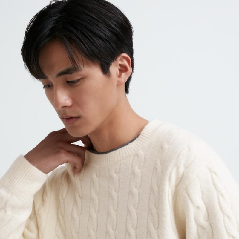 Uniqlo Souffle Yarn Cable Crew Neck Long-Sleeve Pullover Herren Hellgrau | NIWU-75423