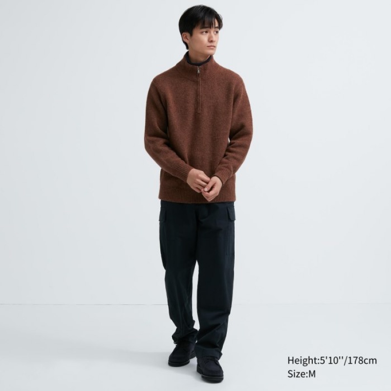 Uniqlo Souffle Yarn Half-Zip Long-Sleeve Pullover Herren Braun | OJWM-89560