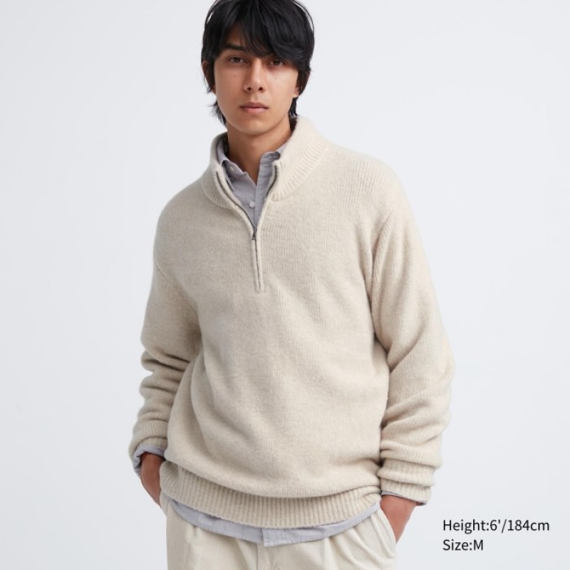 Uniqlo Souffle Yarn Half-Zip Long-Sleeve Pullover Herren Natural | DSOA-74613