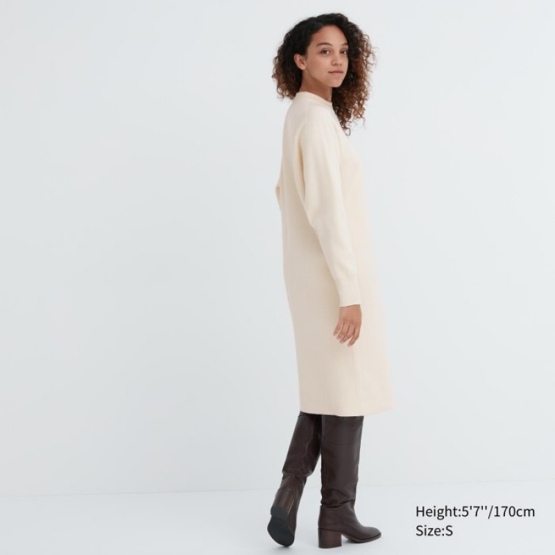 Uniqlo Souffle Yarn Long-Sleeve Kleid Damen Weiß | NDCO-56792