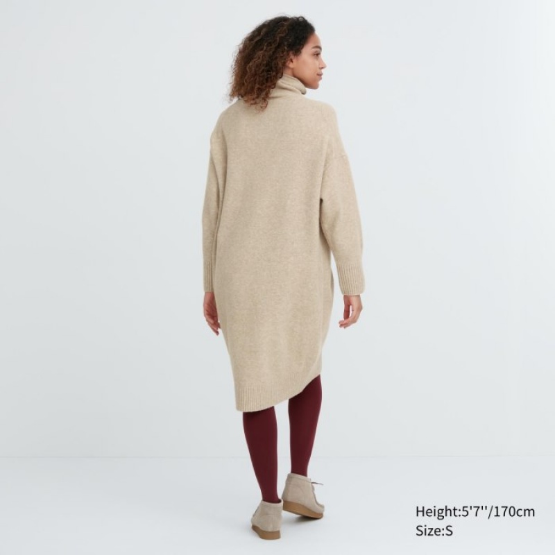 Uniqlo Souffle Yarn Turtleneck Kleid Damen Wine | MISJ-18476