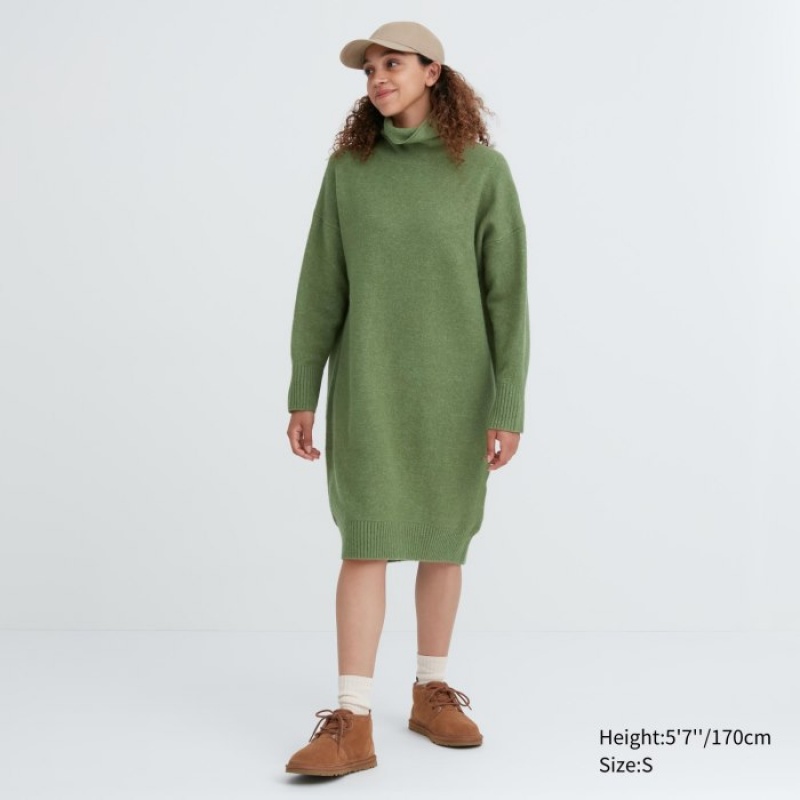 Uniqlo Souffle Yarn Turtleneck Kleid Damen Grün | JVWK-24138