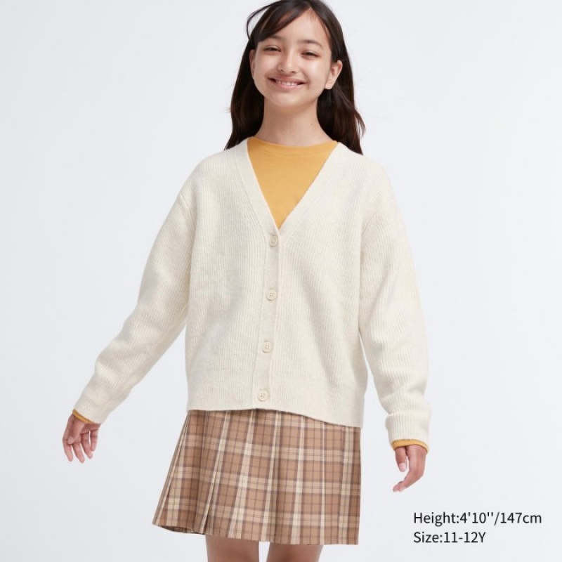 Uniqlo Souffle Yarn V-Neck Strickjacke Kinder Weiß | JLFH-07193