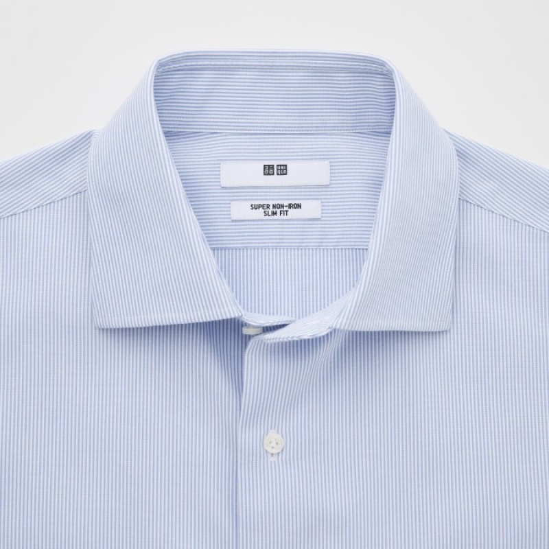 Uniqlo Super Non-Iron Gestreift Slim-Fit Long-Sleeve Dress Shirts Herren Blau | IDUX-60418