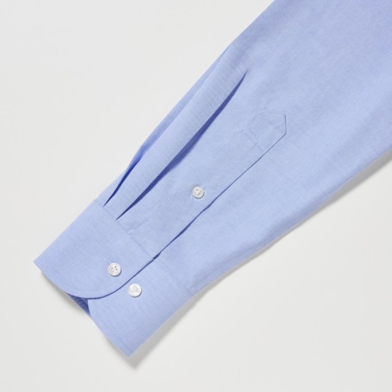 Uniqlo Super Non-Iron Slim-Fit Long-Sleeve (Semi-Weite Collar) Dress Shirts Herren Hellblau | SHTD-95207