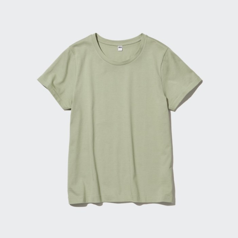 Uniqlo Supima® Baumwoll Crew Neck Kurzes-Sleeve T-Shirt Damen Grün | UWLH-91873