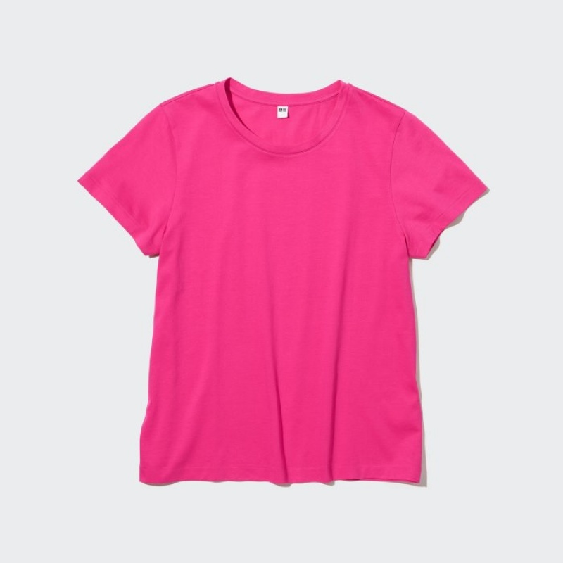 Uniqlo Supima® Baumwoll Crew Neck Kurzes-Sleeve T-Shirt Damen Rosa | REFX-82907