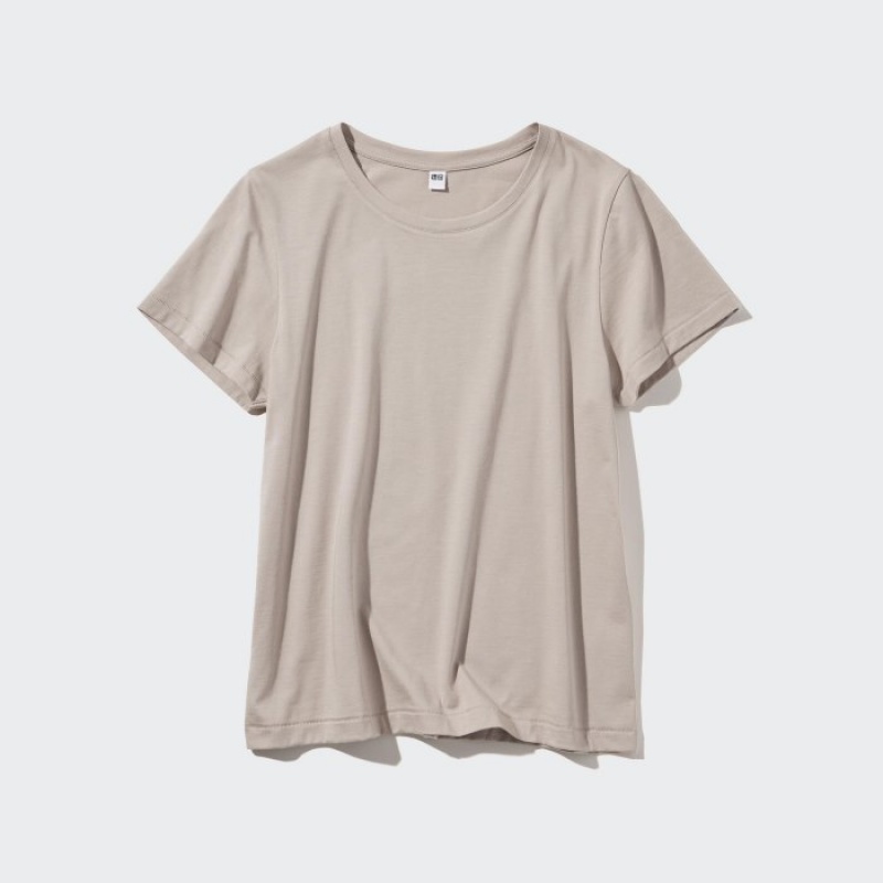 Uniqlo Supima Baumwoll Crew Neck Kurzes Sleeve T-Shirt Damen Beige | FXNA-81946