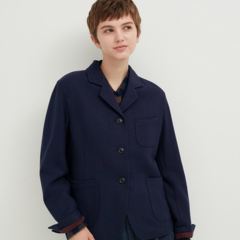 Uniqlo Tweed Coverall Blazer Damen Navy | MZHO-57326