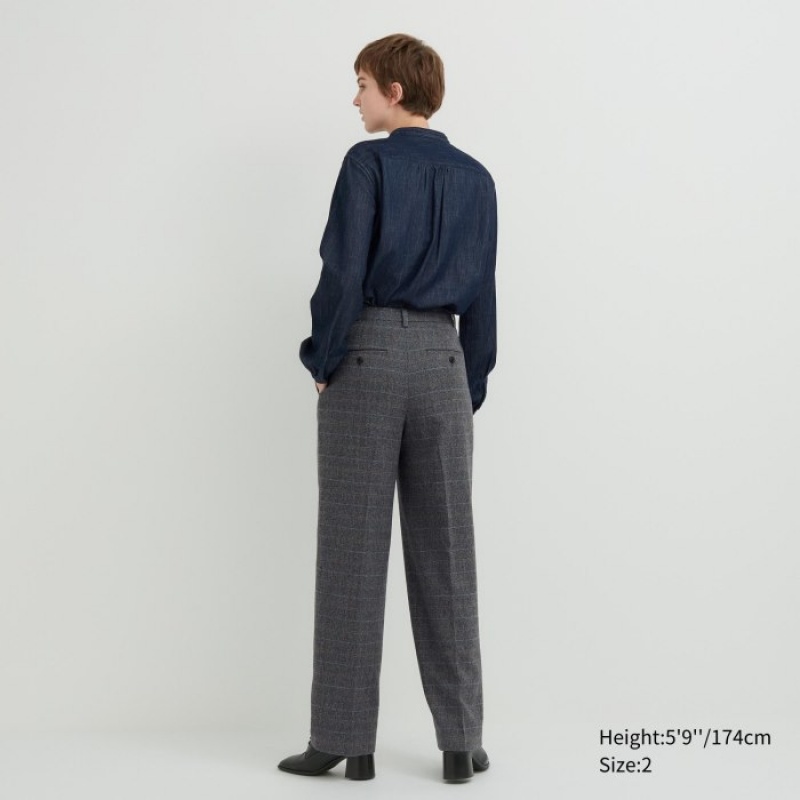 Uniqlo Tweed Weite-Fit Falten Hose Damen Dunkelgrau | JFDO-70318