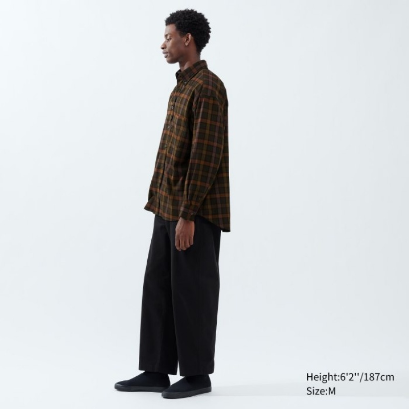 Uniqlo Twill Oversized Checked Long-Sleeve Casual Shirts Herren Dunkelbraun | WQYR-71293