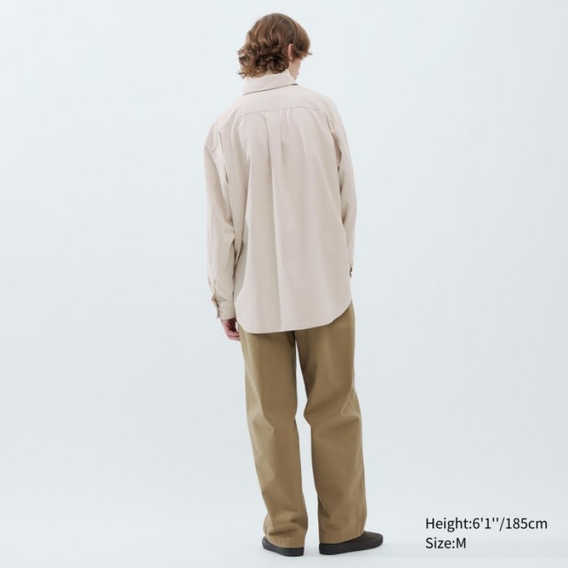 Uniqlo Twill Oversized Long-Sleeve Casual Shirts Herren Hellgrau | MBHN-50293