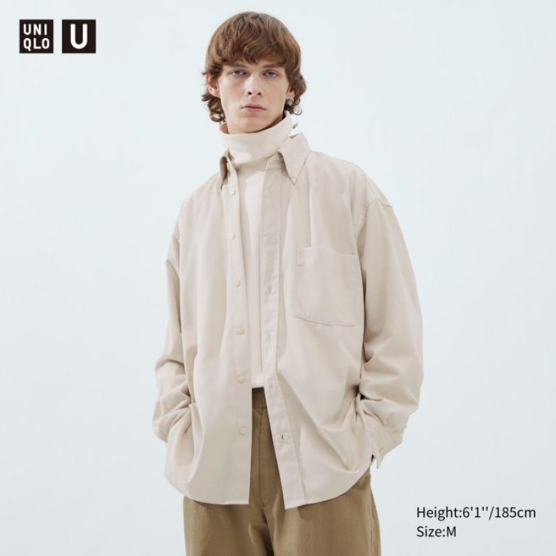 Uniqlo Twill Oversized Long-Sleeve Casual Shirts Herren Hellgrau | MBHN-50293