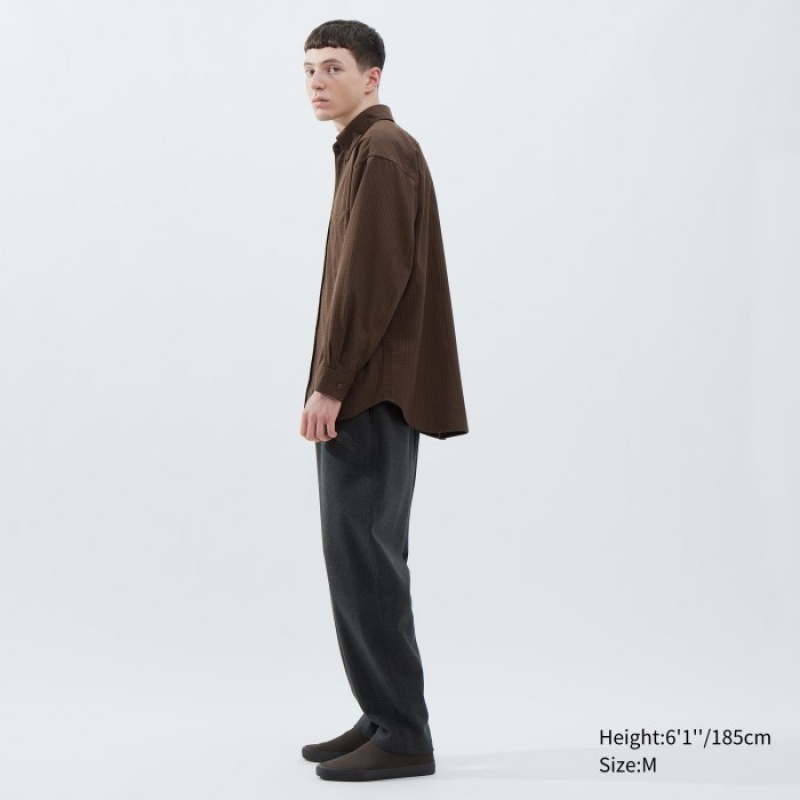 Uniqlo Twill Oversized Long-Sleeve Casual Shirts Herren Braun | IHEX-76035