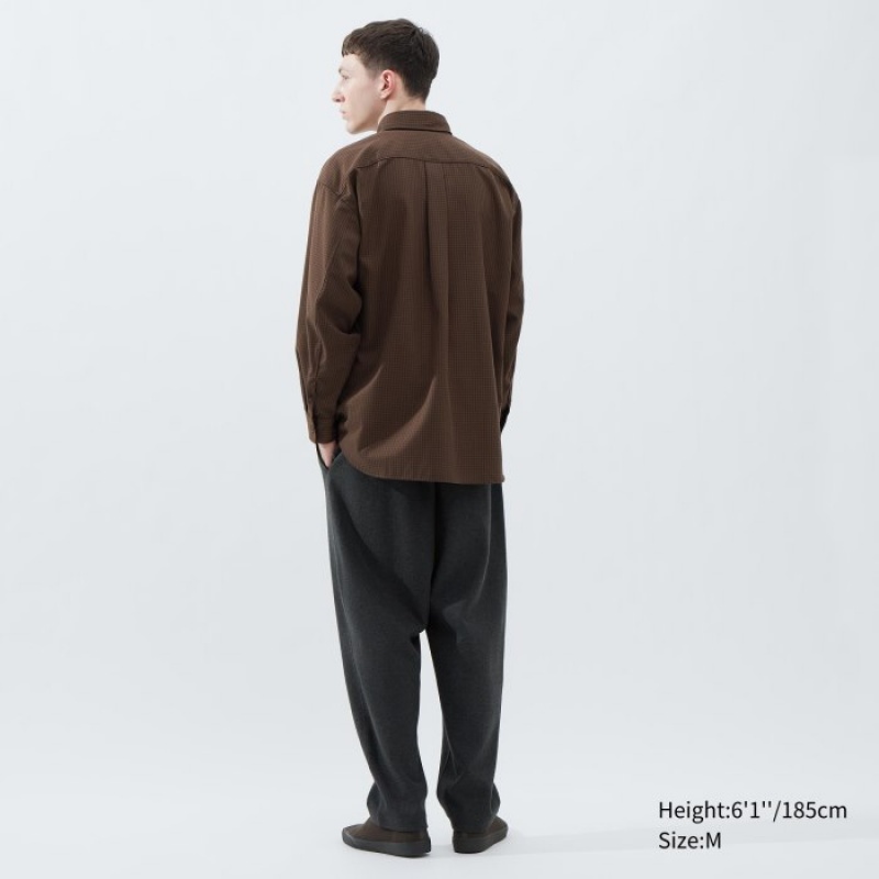 Uniqlo Twill Oversized Long-Sleeve Casual Shirts Herren Braun | IHEX-76035