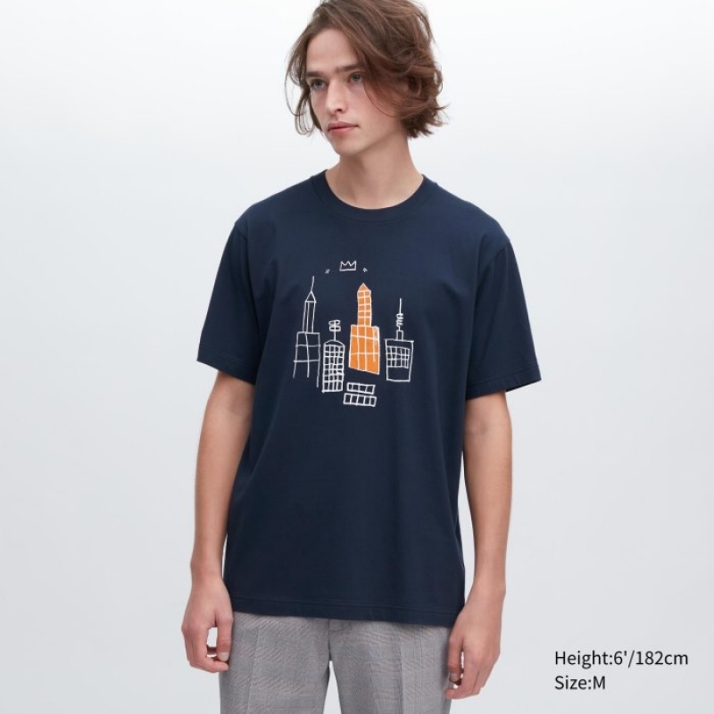 Uniqlo UT Archive UT (Kurzes Sleeve) (Jean-Michel Basquiat) Graphic T Shirt Damen Navy | BJIU-03987