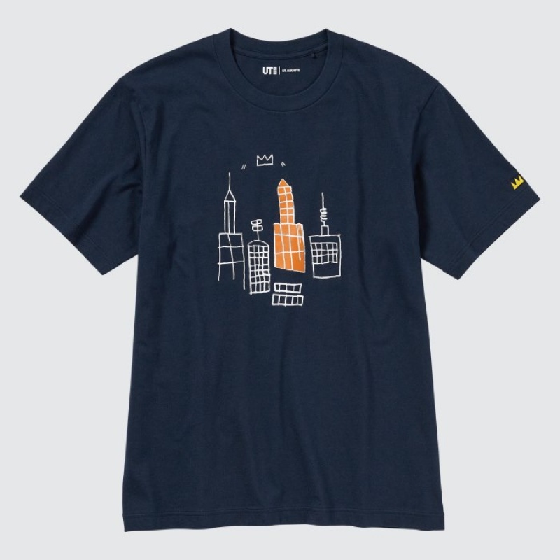 Uniqlo UT Archive UT (Kurzes Sleeve) (Jean-Michel Basquiat) Graphic T Shirt Damen Navy | BJIU-03987