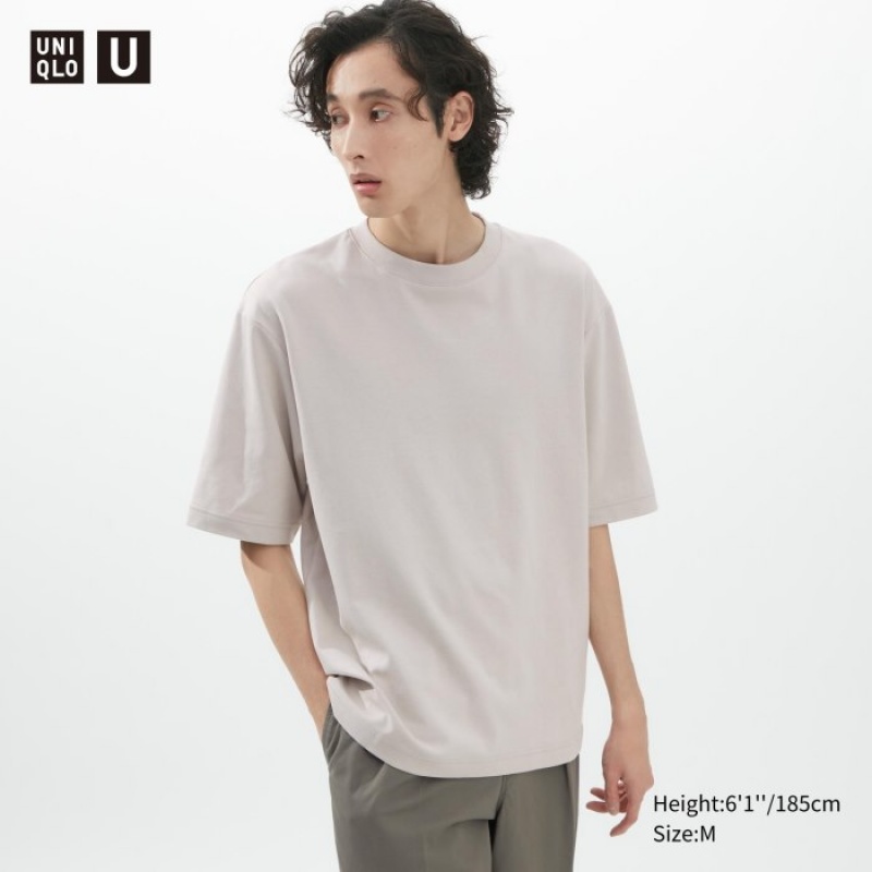 Uniqlo U AIRism Baumwoll Oversized Crew Neck Half-Sleeve T-Shirt Damen Hellgrau | OQCN-46037