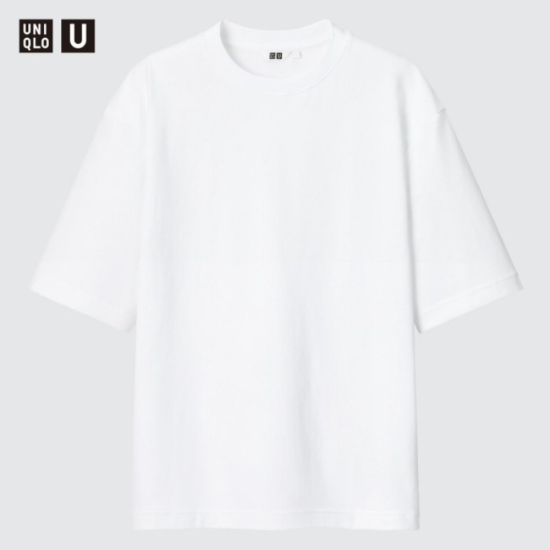 Uniqlo U AIRism Baumwoll Oversized Crew Neck Half-Sleeve T-Shirt Damen Weiß | OUFT-82936