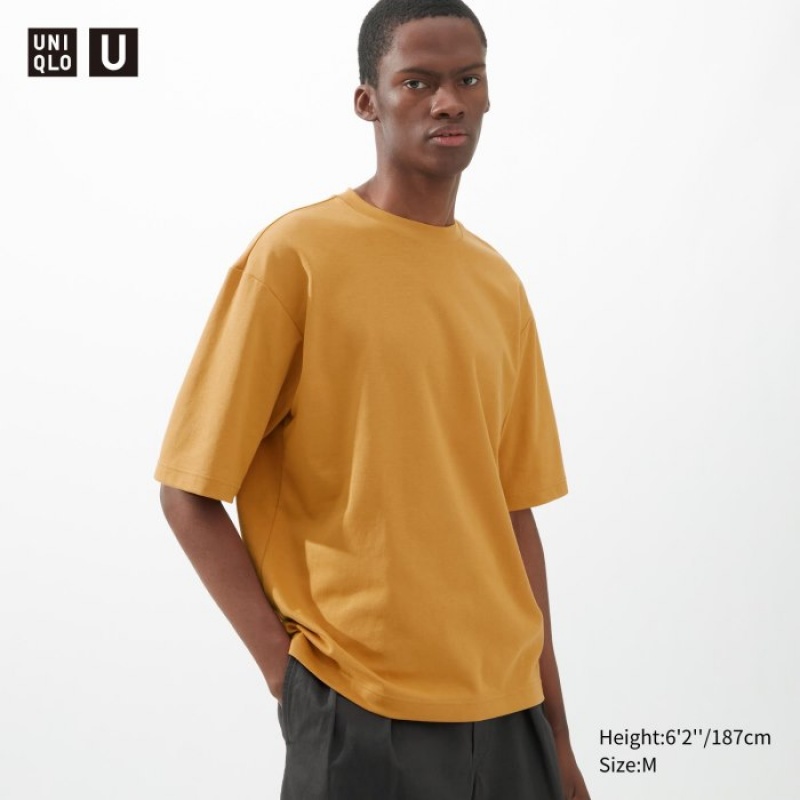 Uniqlo U AIRism Baumwoll Oversized Crew Neck Half-Sleeve T-Shirt Damen Orange | DXES-52970