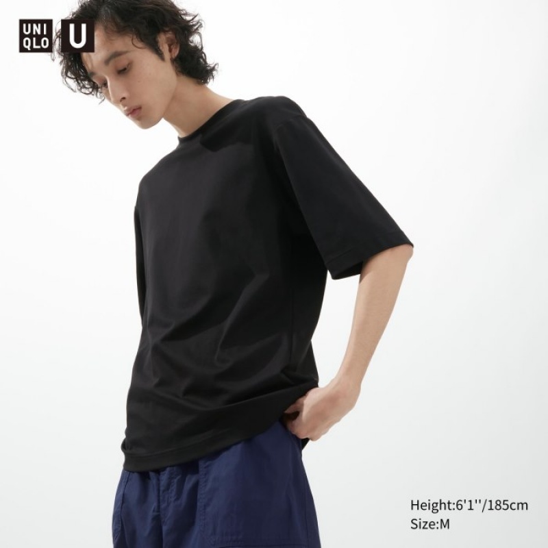 Uniqlo U AIRism Baumwoll Oversized Crew Neck Half-Sleeve T-Shirt Damen Schwarz | FAYD-01567