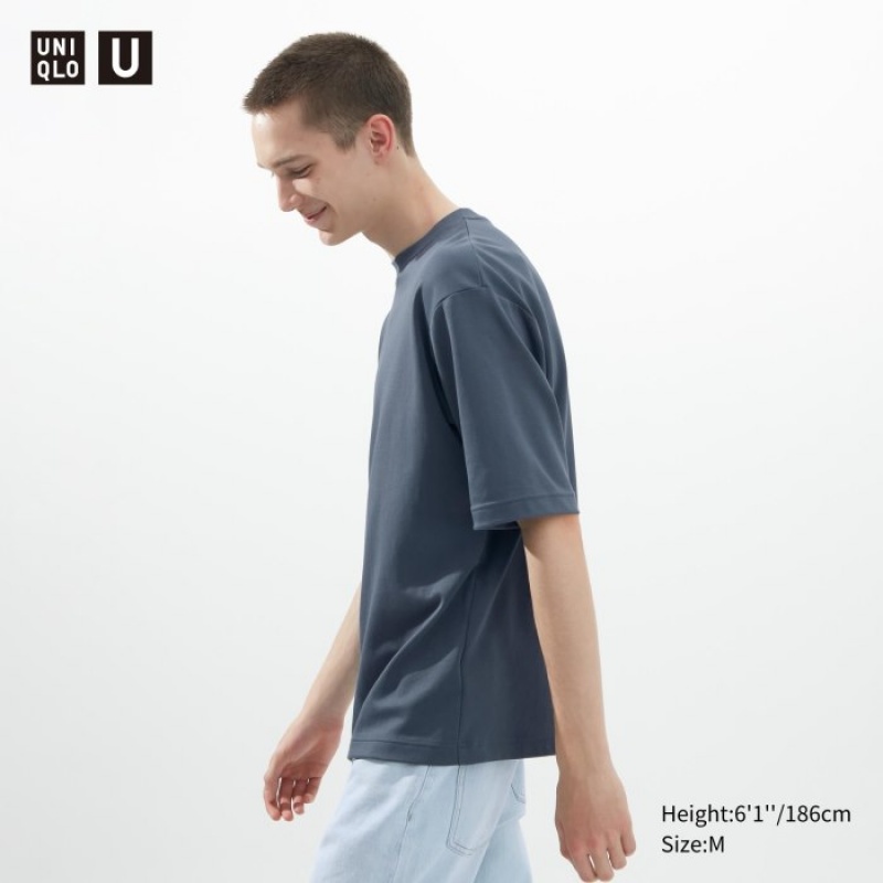 Uniqlo U AIRism Baumwoll Oversized Crew Neck Half-Sleeve T-Shirt Damen Blau | HWAE-41023