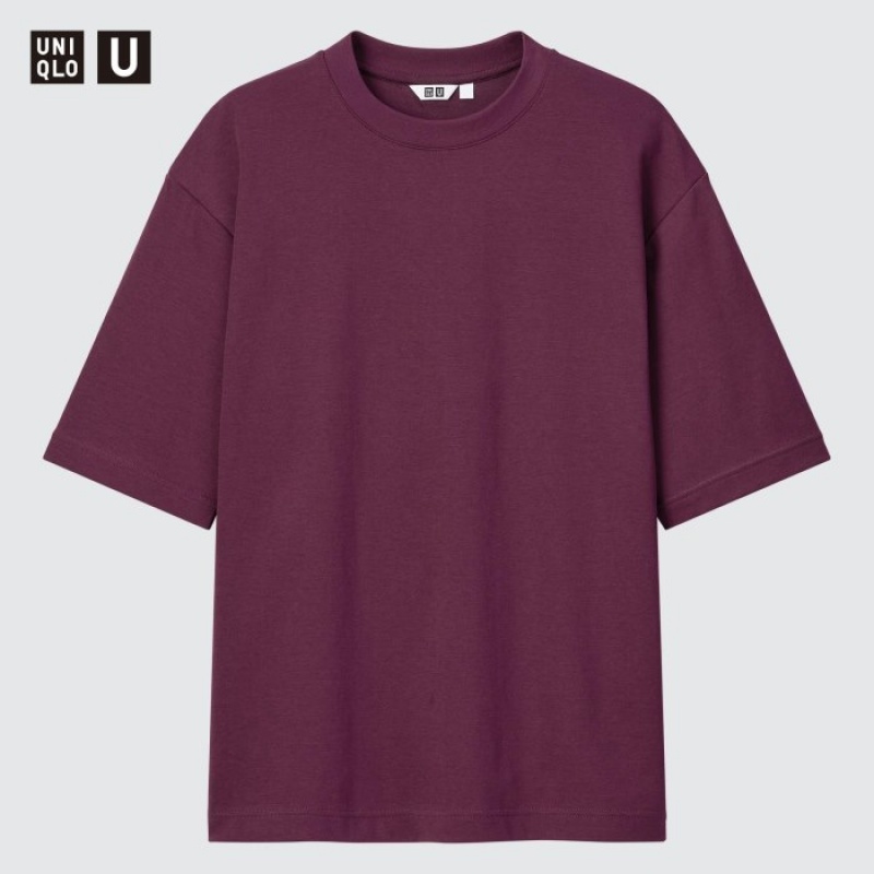 Uniqlo U AIRism Baumwoll Oversized Crew Neck Half-Sleeve T-Shirt Damen Lila | JLBH-15784