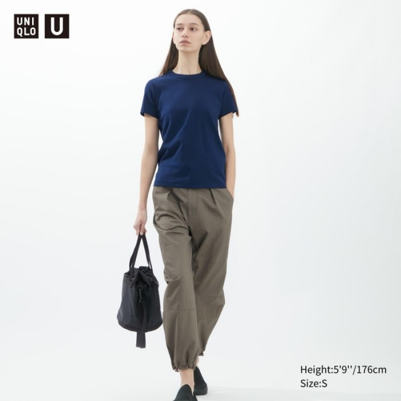 Uniqlo U Crew Neck Kurzes-Sleeve T-Shirt Damen Navy | OGTR-64052