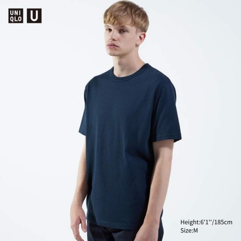 Uniqlo U Crew Neck Kurzes-Sleeve T-Shirt Damen Blau | YFMA-97620