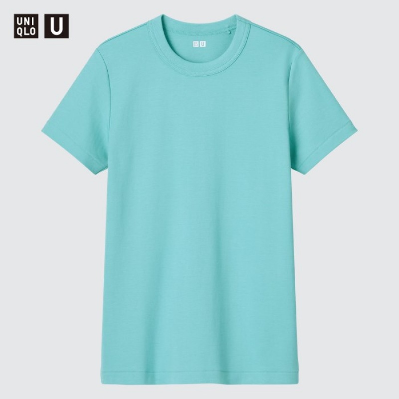 Uniqlo U Crew Neck Kurzes-Sleeve T-Shirt Damen Blau | UMDQ-10589