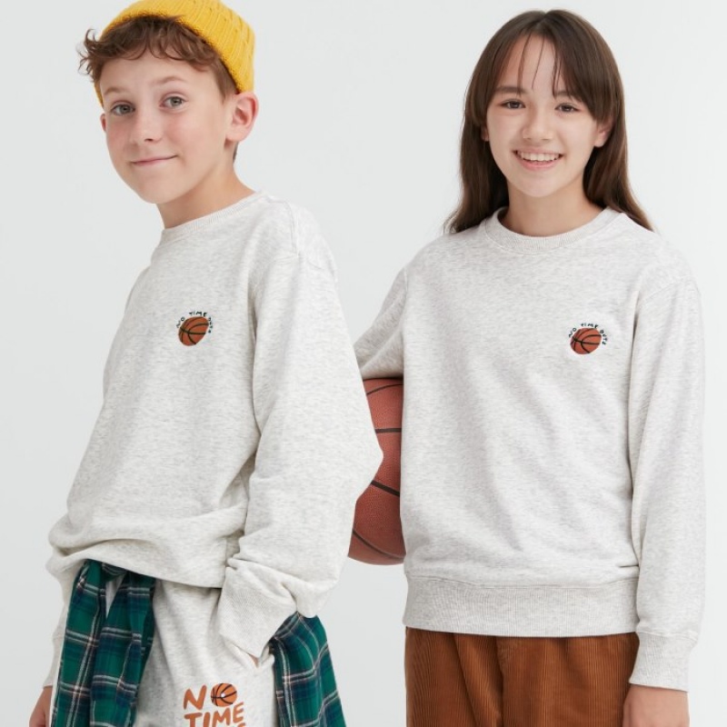 Uniqlo Ultra Stretch Graphic Long-Sleeve Sweatshirt Kinder Hellgrau | GYLZ-97064