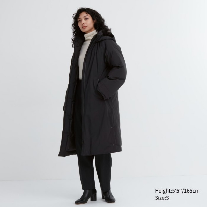 Uniqlo Ultra Warm Hybrid Long Daunenmäntel Damen Schwarz | TALP-95082