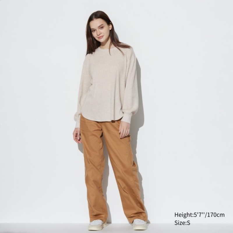 Uniqlo Waffle Crew Neck Long-Sleeve T-Shirt Damen Rosa | TECD-78402