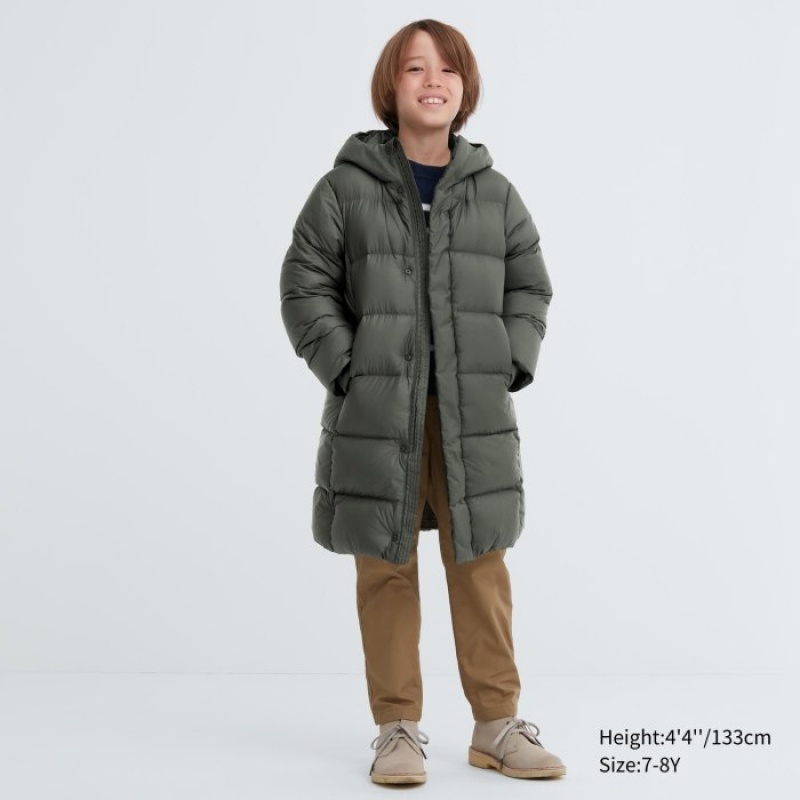 Uniqlo Warm-Gepolstert Daunenmäntel Kinder Olivgrün | OXUH-85379