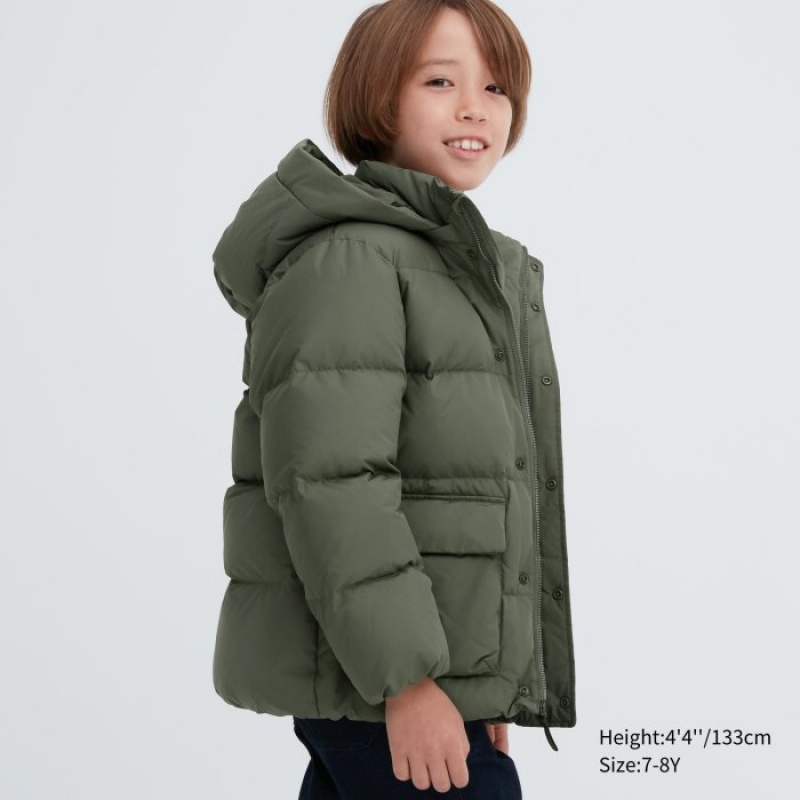 Uniqlo Warm-Gepolstert Daunenparka Kinder Olivgrün | DPLZ-02819